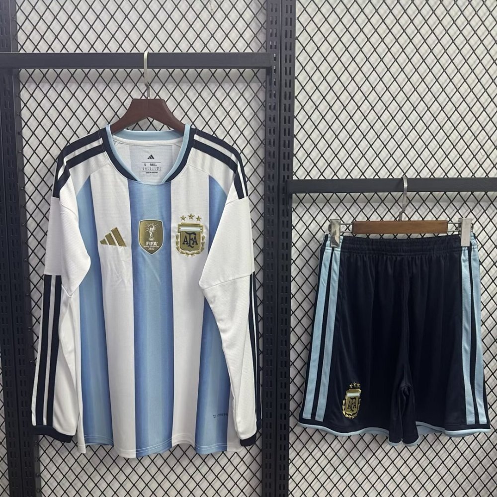 2026 Argentina Home World Cup Soccer Kdsi Kit Long Sleeve Jersey+Shorts
