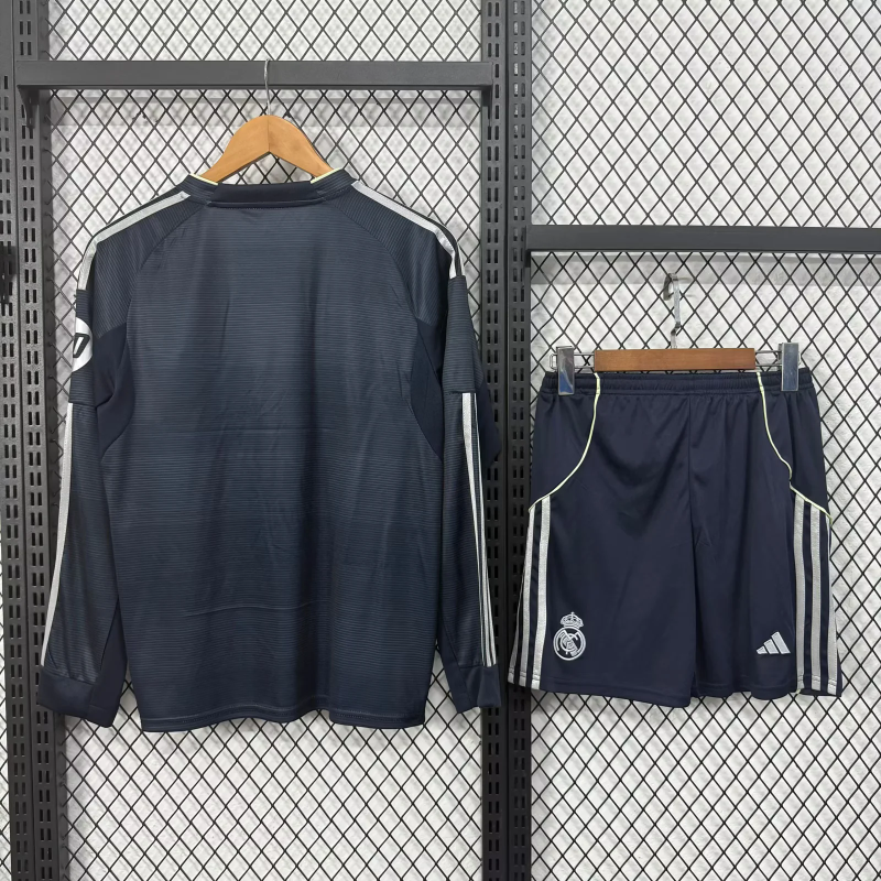 25-26 Real Madrid Away Soccer Kids Long Sleeve Jersey+Short