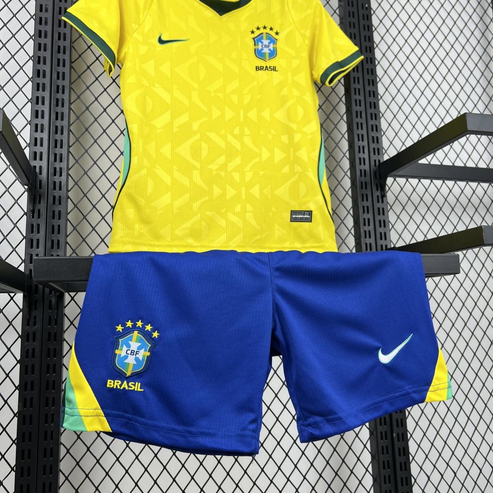 2026 Brazil Home World Cup Football Kids Kit Jersey+Shorts