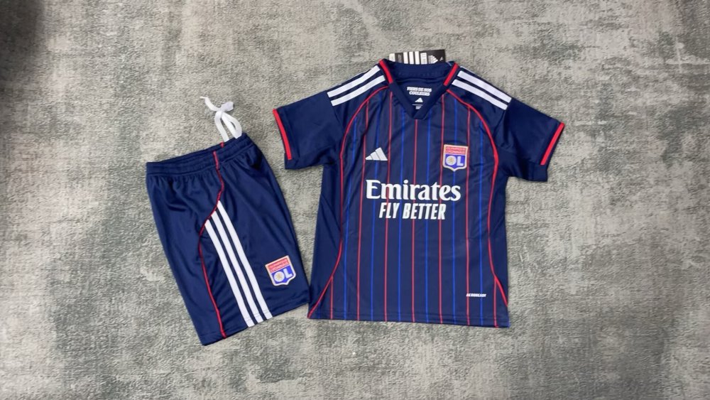 25-26 Olympique Lyonnais Away Soccer Kids Kit Jersey+Shorts
