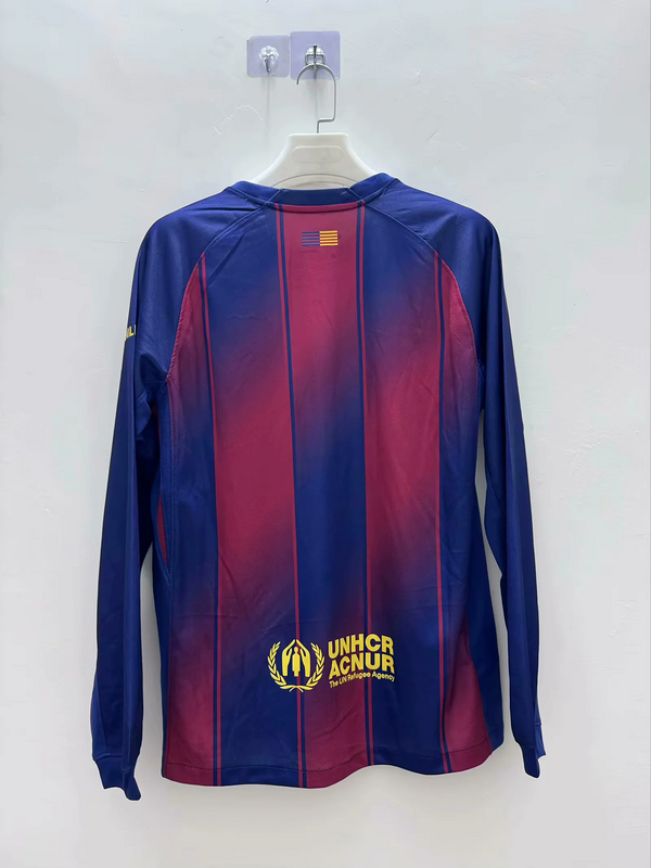 25-26 Barcelona Red Blue Home Soccer Jersey Long Sleeve