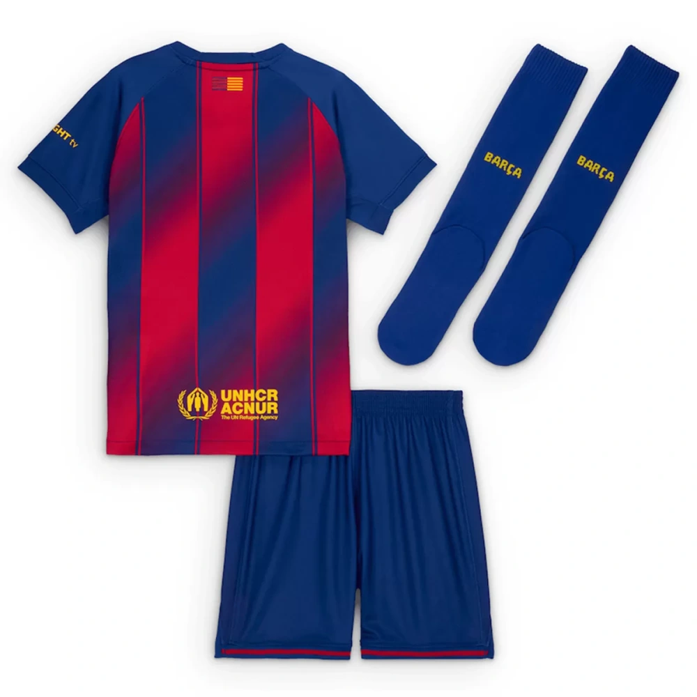 25-26 Barcelona Red Blue Home Soccer Full Kids Kit Jersey+Shorts+Socks