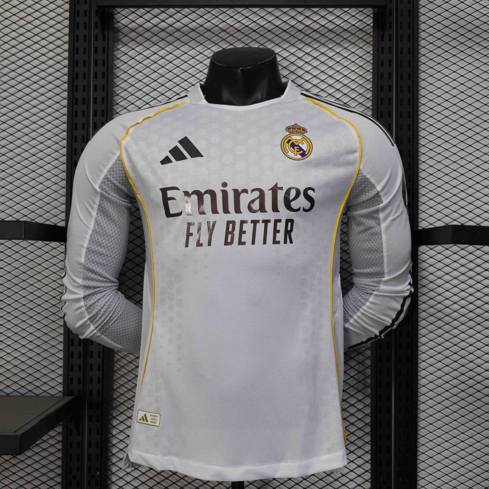 25-26 Real Madrid Home Soccer Jersey Player Version Long Sleeve
