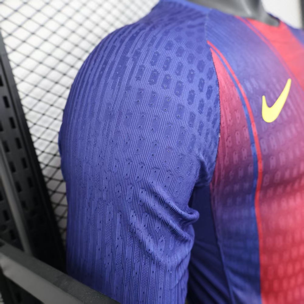 25-26 Barcelona Red Blue Home Soccer Jersey Long Sleeve