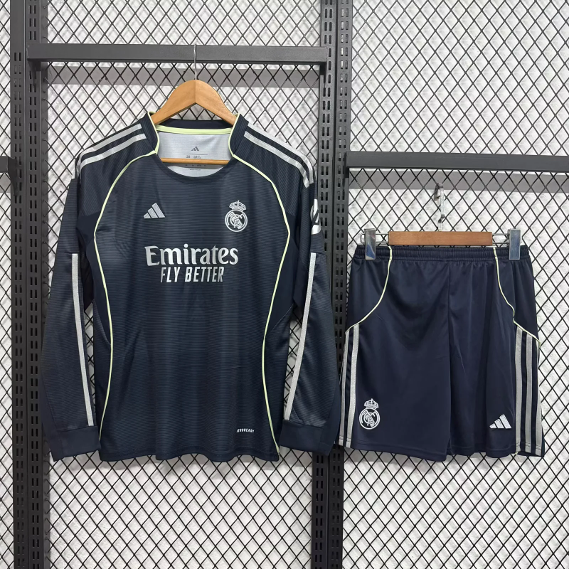 25-26 Real Madrid Away Soccer Kids Long Sleeve Jersey+Short