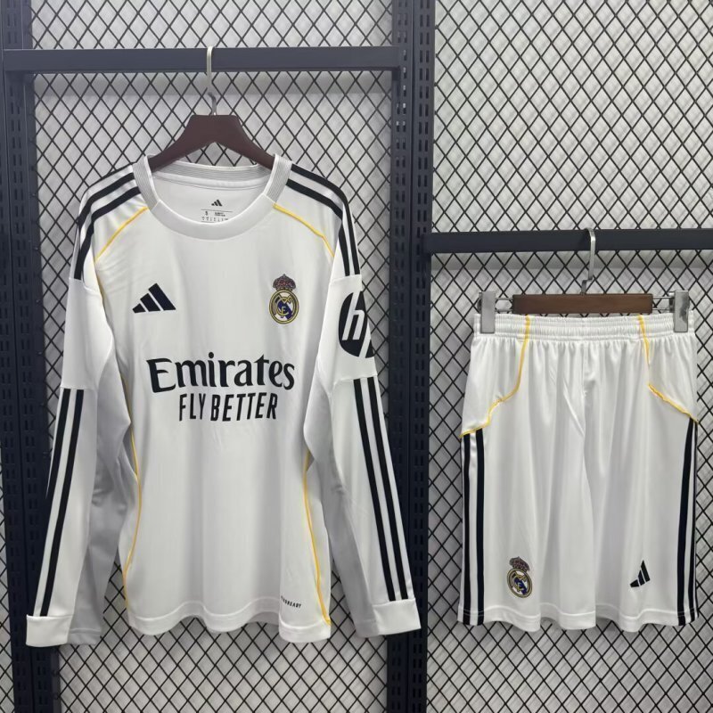 25-26 Real Madrid Home Soccer Kids Long Sleeve Jersey+Short