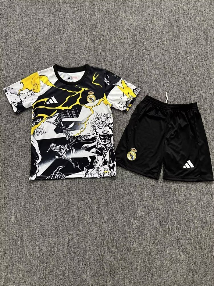 25-26 Real Madrid Avengers Pre-match Soccer Kids Kit Jersey+Shorts