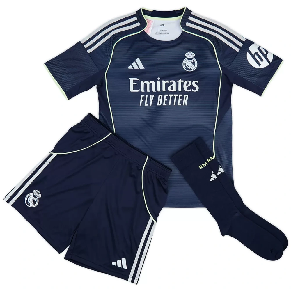 25-26 Real Madrid Away Soccer Kids Full Kit Jersey+Shorts+Socks