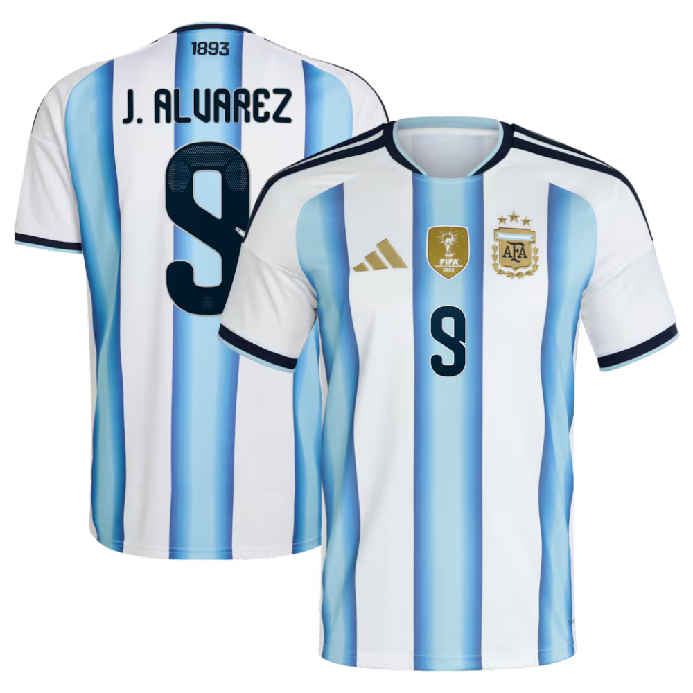 Argentina adidas Home Shirt 2026 with J. Alvarez  9 printing