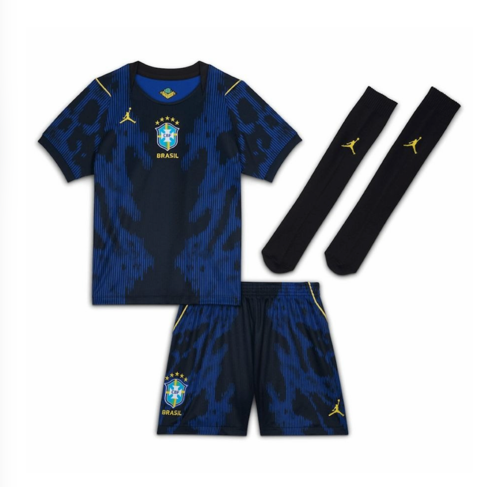 2026 Brazil Away World Cup Football Kids Full Kit Jersey+Shorts+Socks