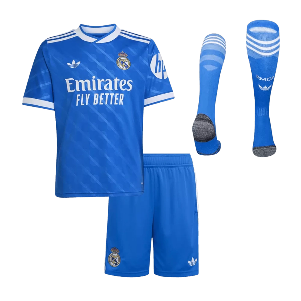 25-26 Real Madrid Third Away Soccer Kids Full Kit Jersey+Shorts+Socks