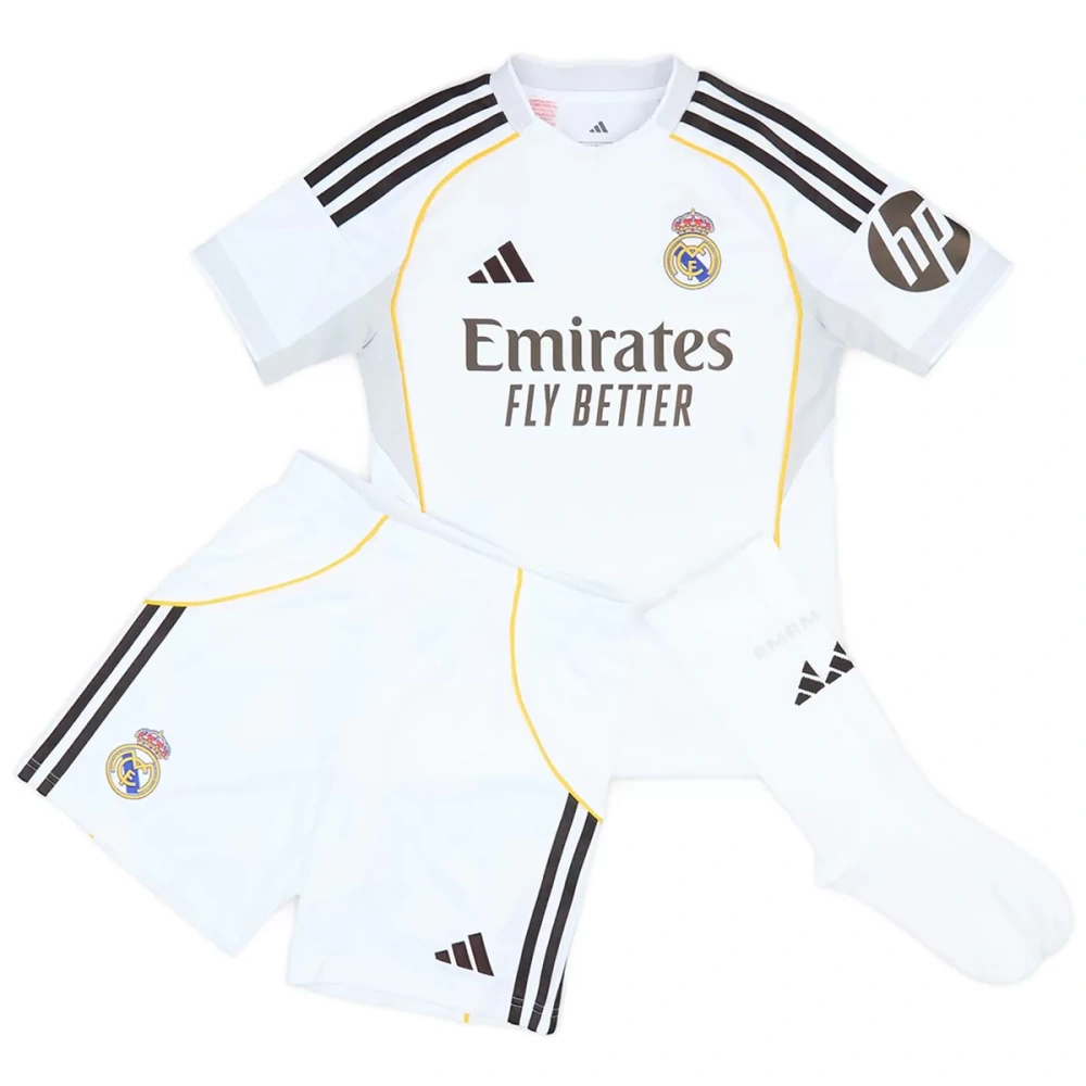 25-26 Real Madrid Home Soccer Kids Full Kit Jersey+Shorts+Socks