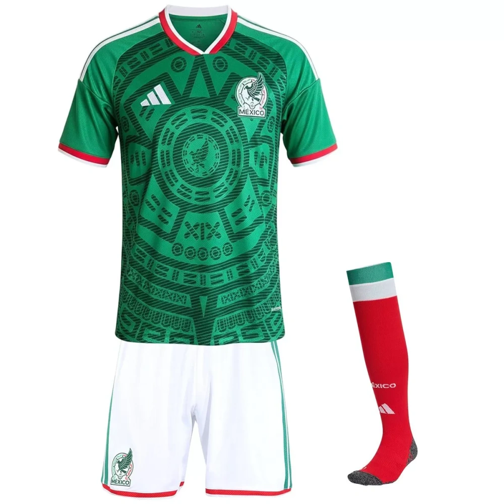 2026 Mexico World Cup Home Kids Full Kit Jersey+Shorts+Socks
