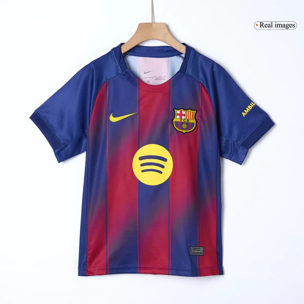 25-26 Barcelona Red Blue Home Soccer Full Kids Kit Jersey+Shorts+Socks