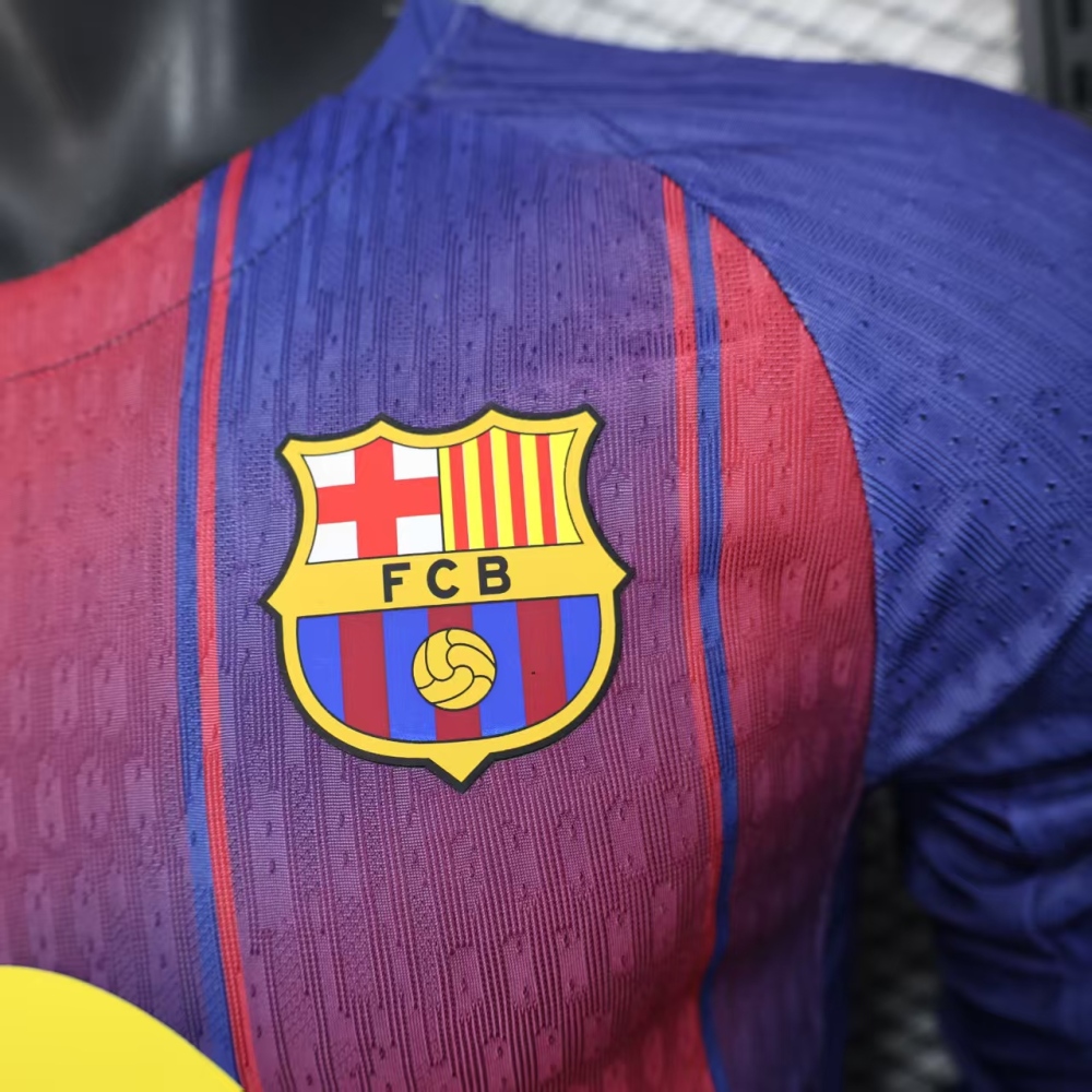 25-26 Barcelona Red Blue Home Soccer Jersey Long Sleeve