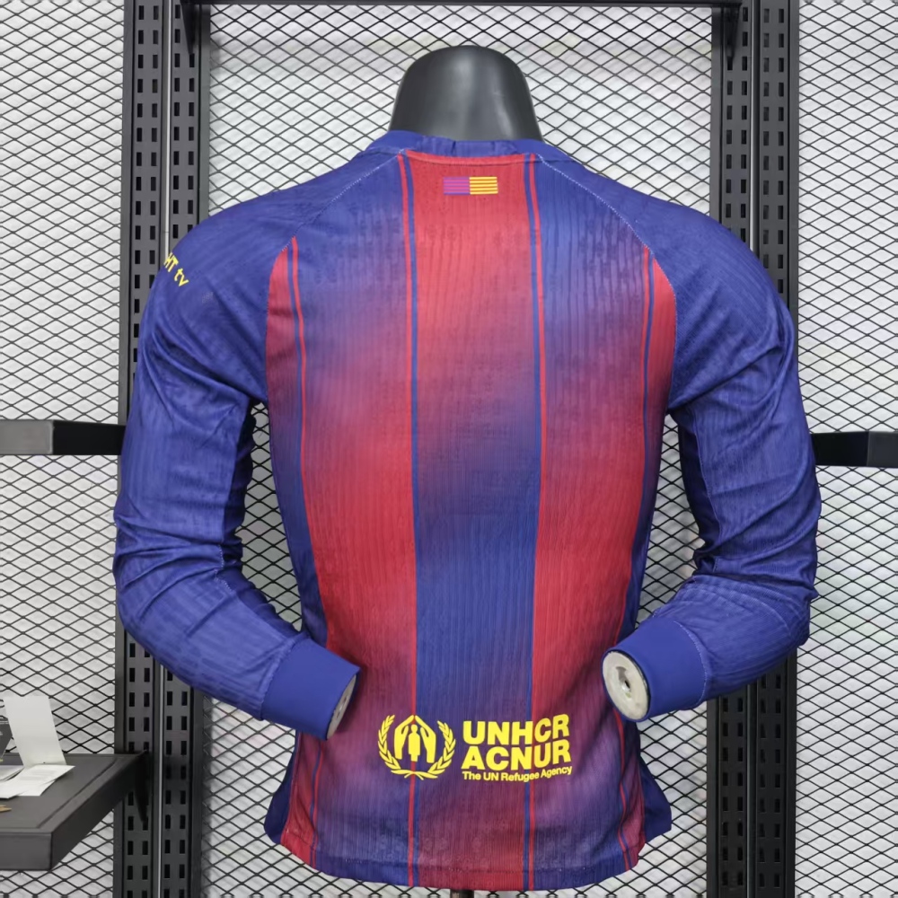 25-26 Barcelona Red Blue Home Soccer Jersey Long Sleeve