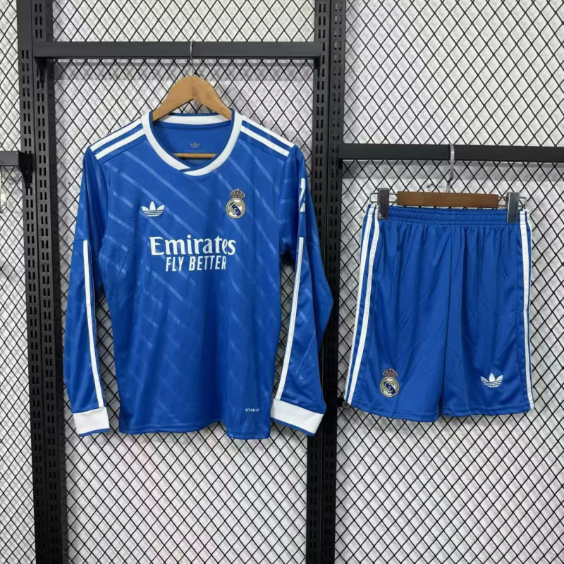 25-26 Real Madrid Third Away Soccer Kids Long Sleeve Jersey+Short