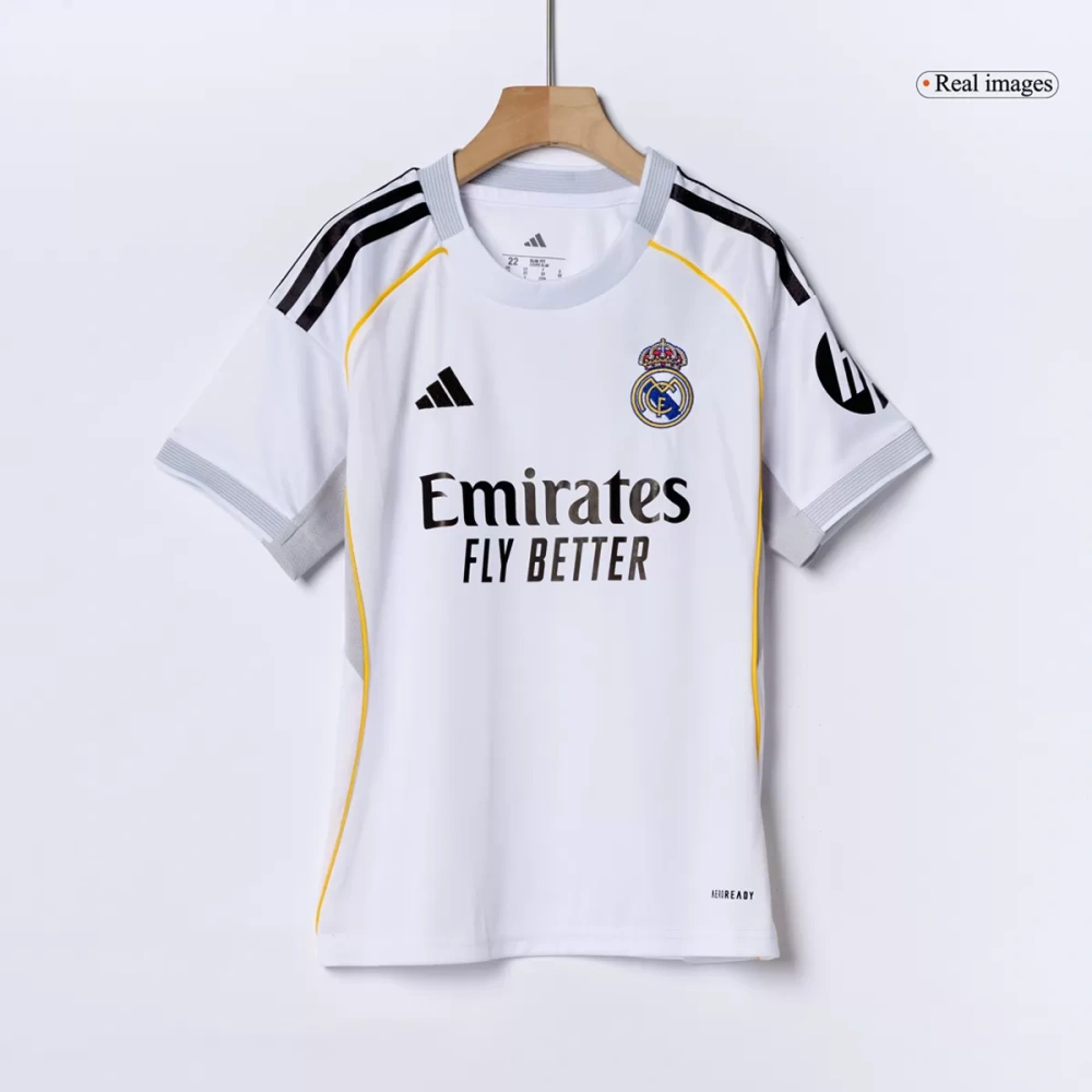 25-26 Real Madrid Home Soccer Kids Full Kit Jersey+Shorts+Socks