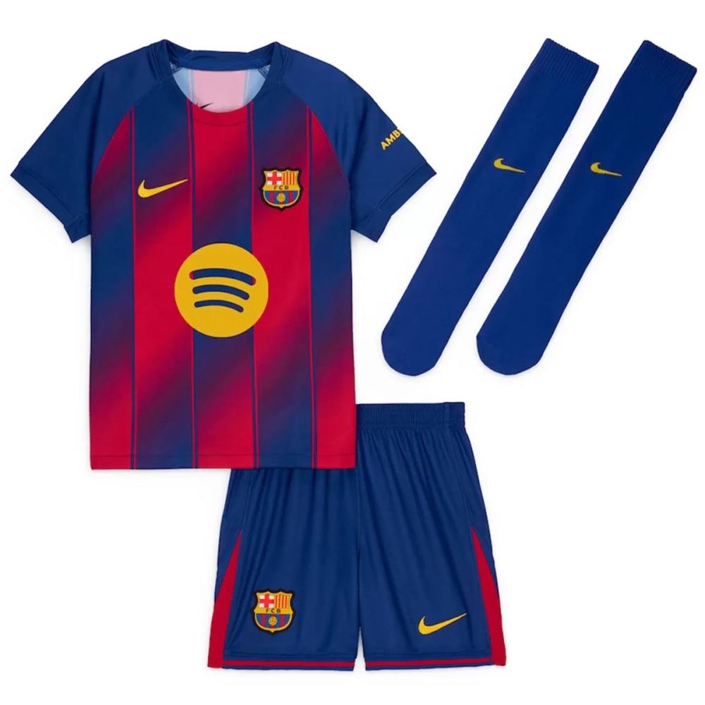 25-26 Barcelona Red Blue Home Soccer Full Kids Kit Jersey+Shorts+Socks