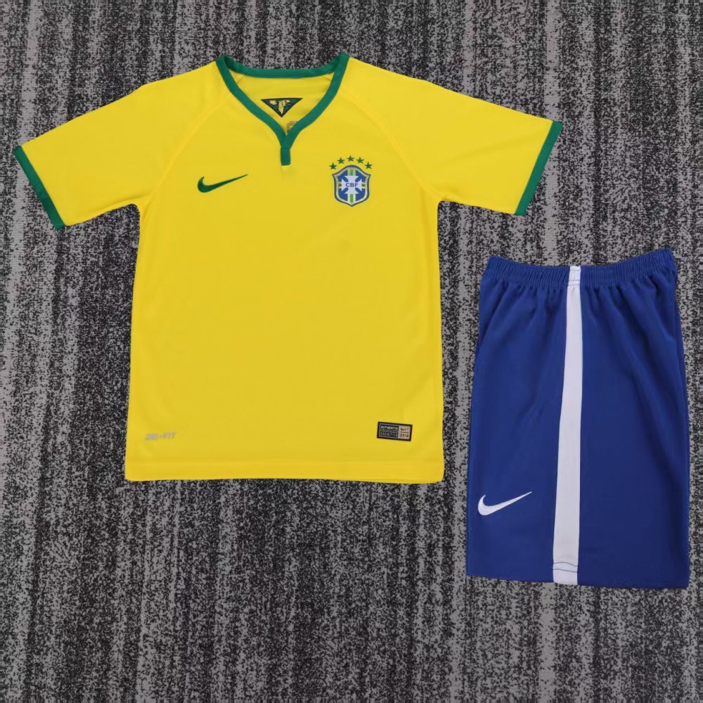 2014 Brazil home Retro Kids Kit Jersey+Shorts