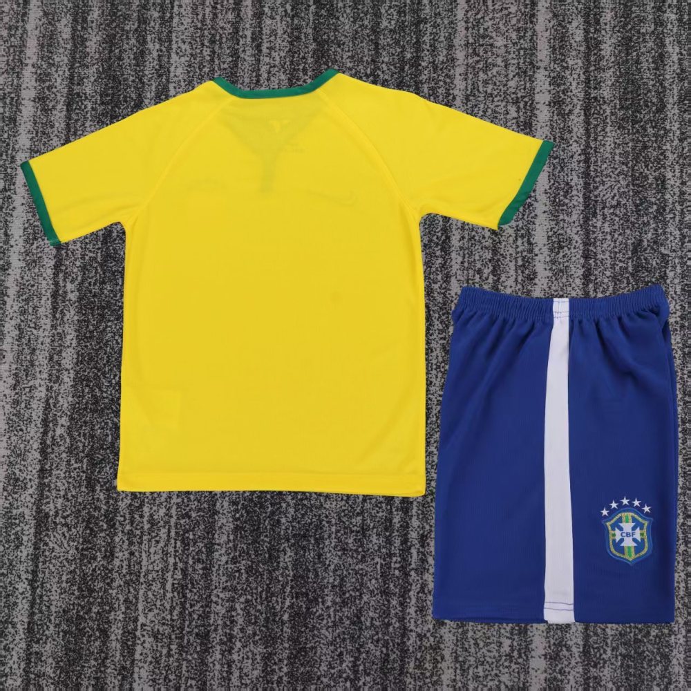 2014 Brazil home Retro Kids Kit Jersey+Shorts