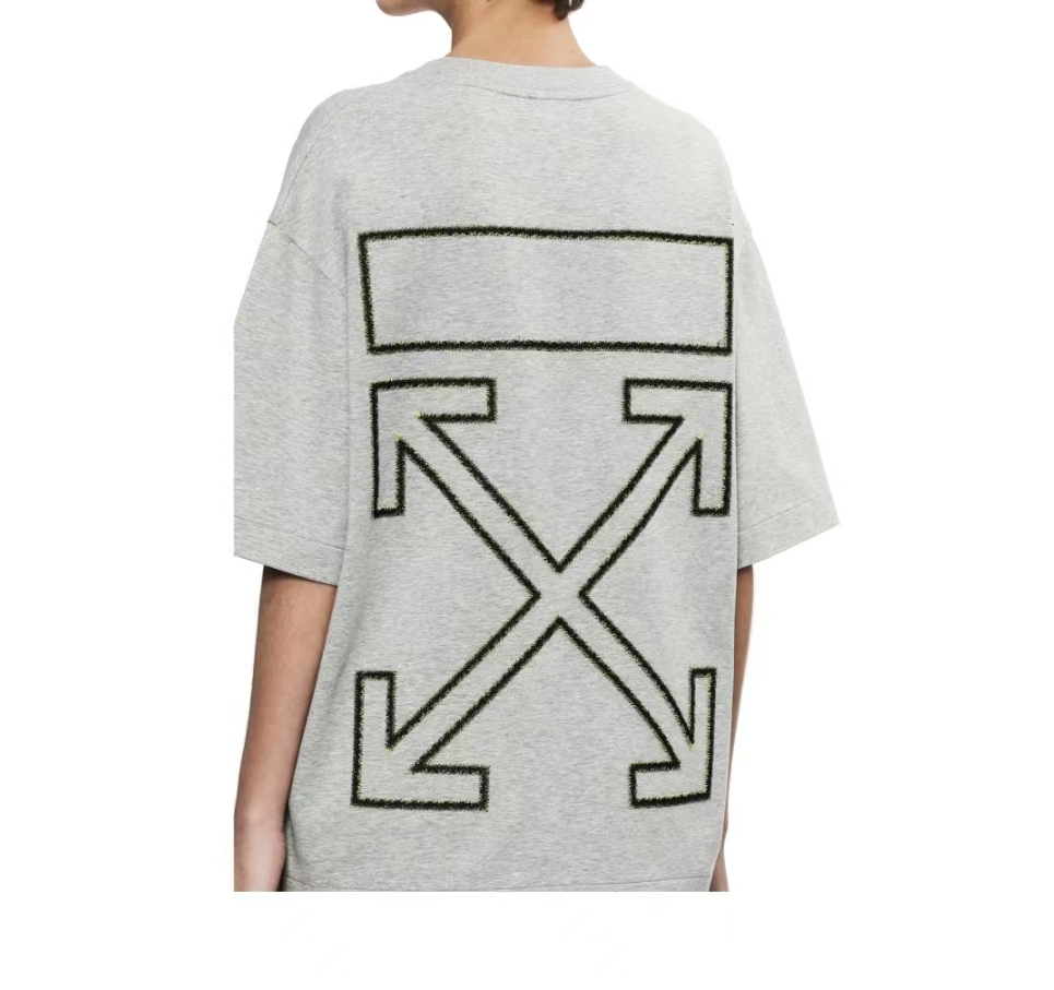 OFF-WHITE Vintage American Two-Tone Random Stitch Embroidery Streetwear Versatile Short Sleeve T-Shirt Unisex Gift Box Set