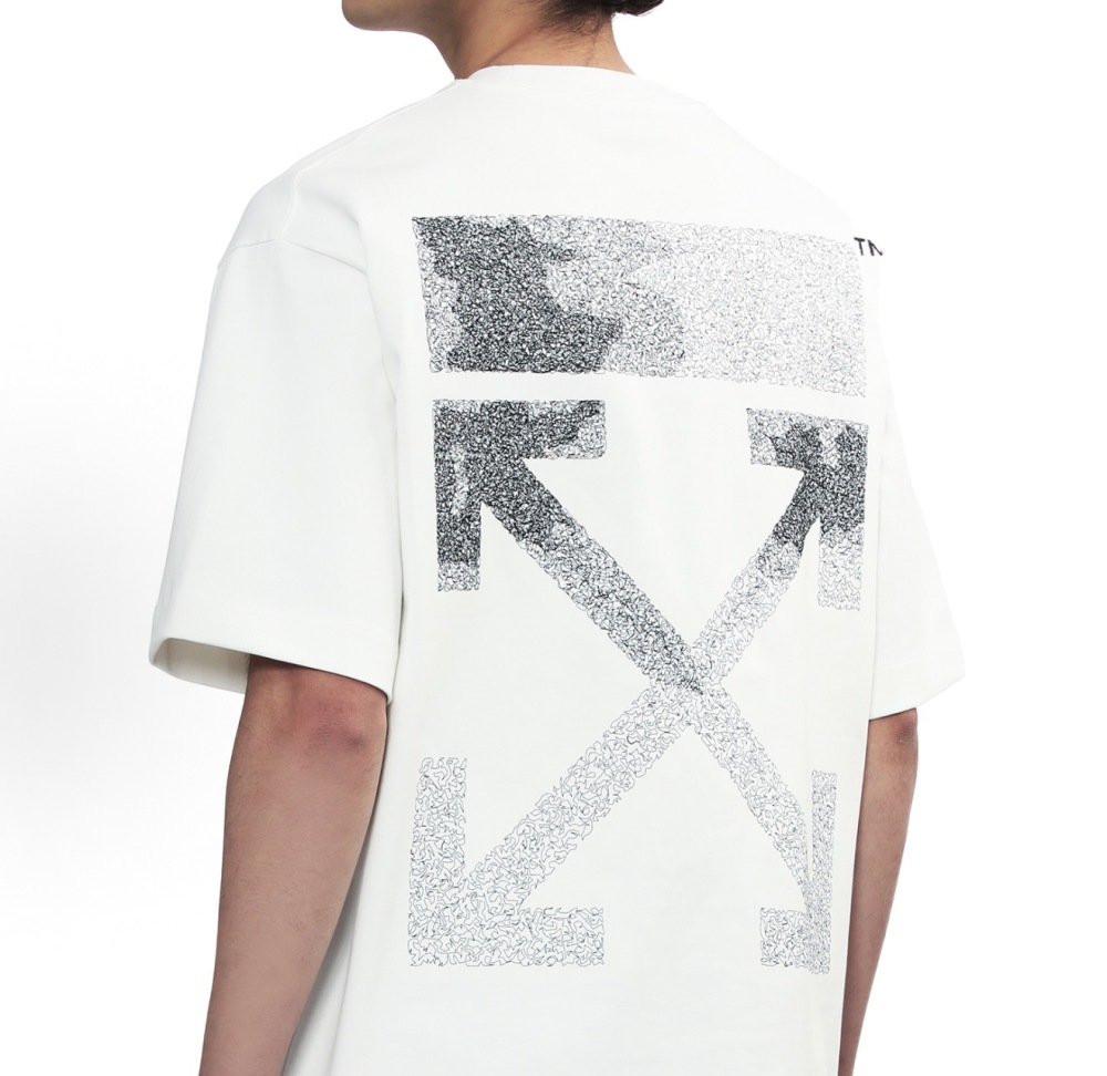 OW Black & White Hand-Drawn Stroke Embroidery Short Sleeve T-shirt