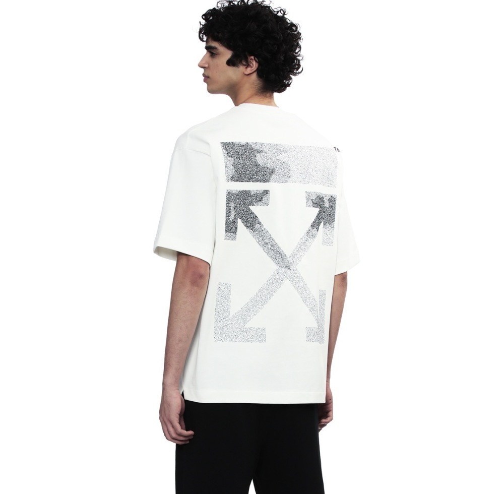OW Black & White Hand-Drawn Stroke Embroidery Short Sleeve T-shirt