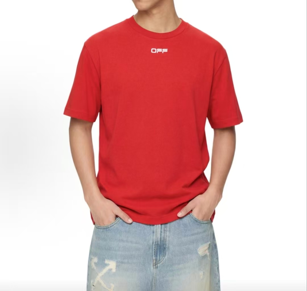 OFF-WHITE Airport Tape Arrow Graphic Tee – Relaxed Fit, Men's, Red