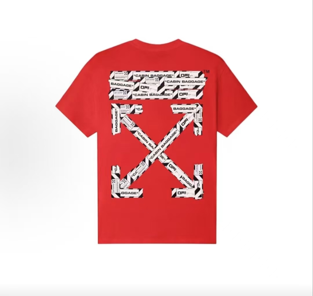 OFF-WHITE Airport Tape Arrow Graphic Tee – Relaxed Fit, Men's, Red