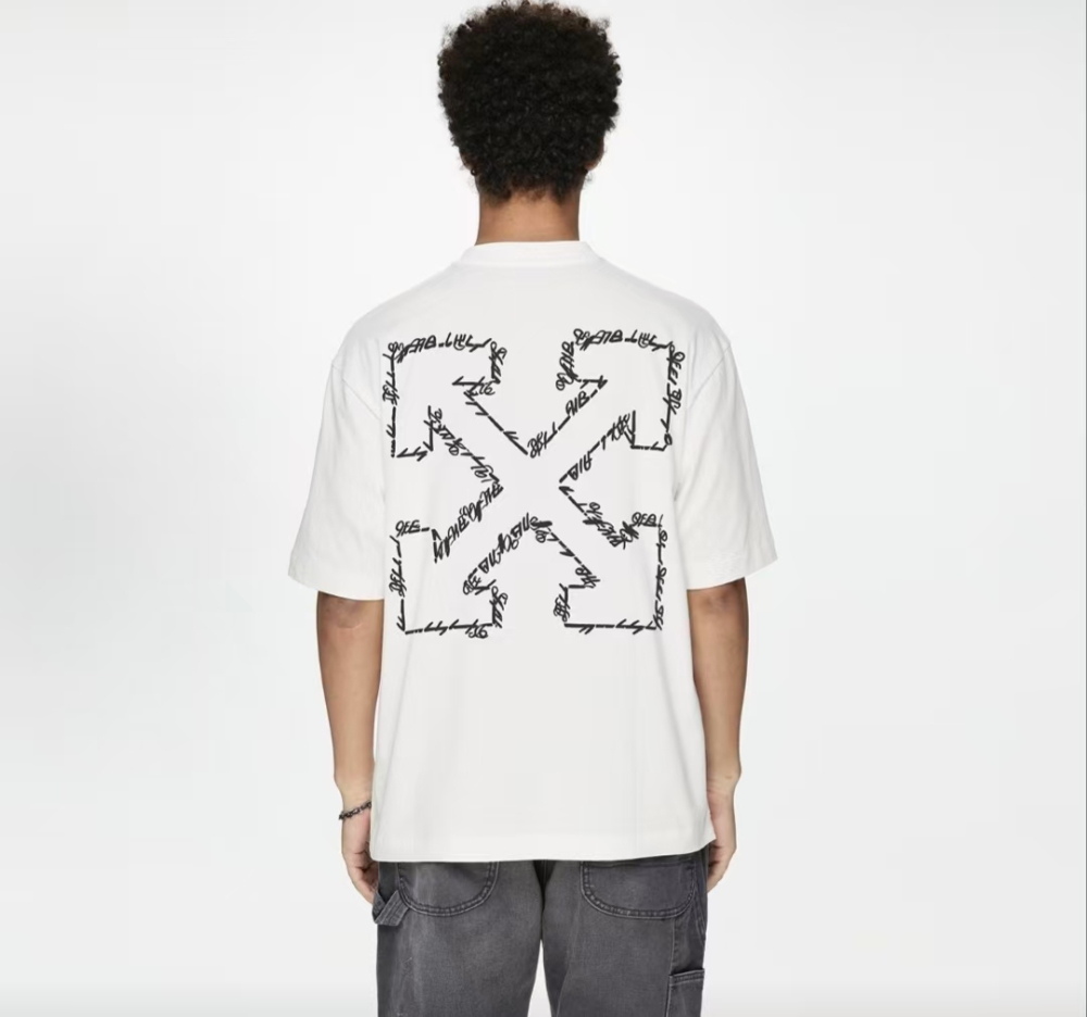 OFF-WHITE SS26 American Street Short-Sleeve T-Shirt – Playful Graffiti Arrow Letter Graphic, White, Unisex, Gift Box
