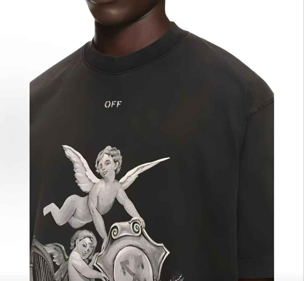 Men's OFF-WHITE Letter Print Crewneck Drop Shoulder Tee Black