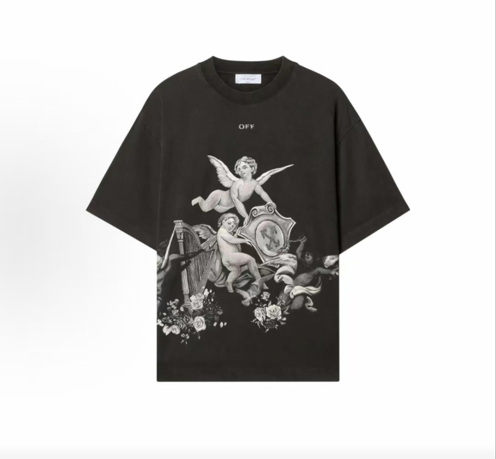 Men's OFF-WHITE Letter Print Crewneck Drop Shoulder Tee Black