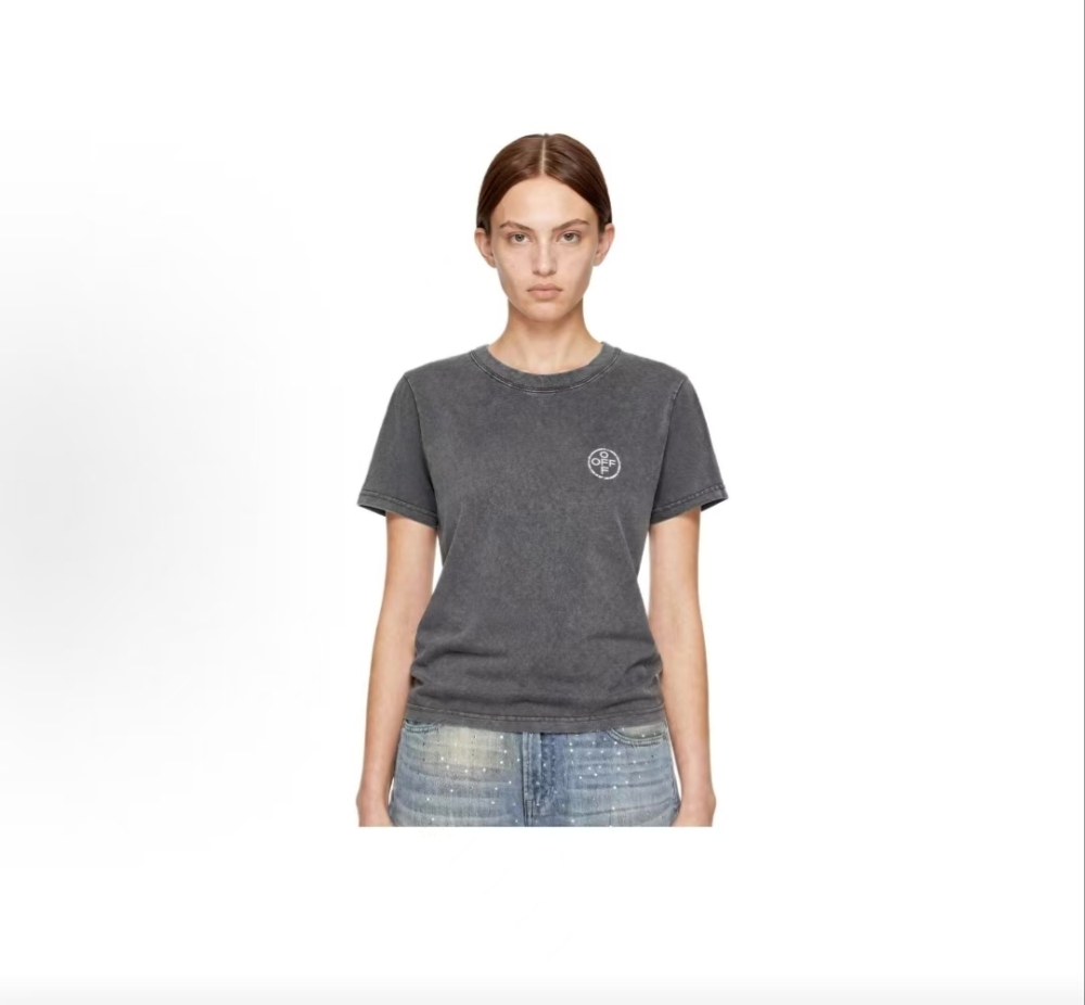 OFF-WHITE FW26 Grey Tone Washed Distressed Casual Tee Women's Gift Box
