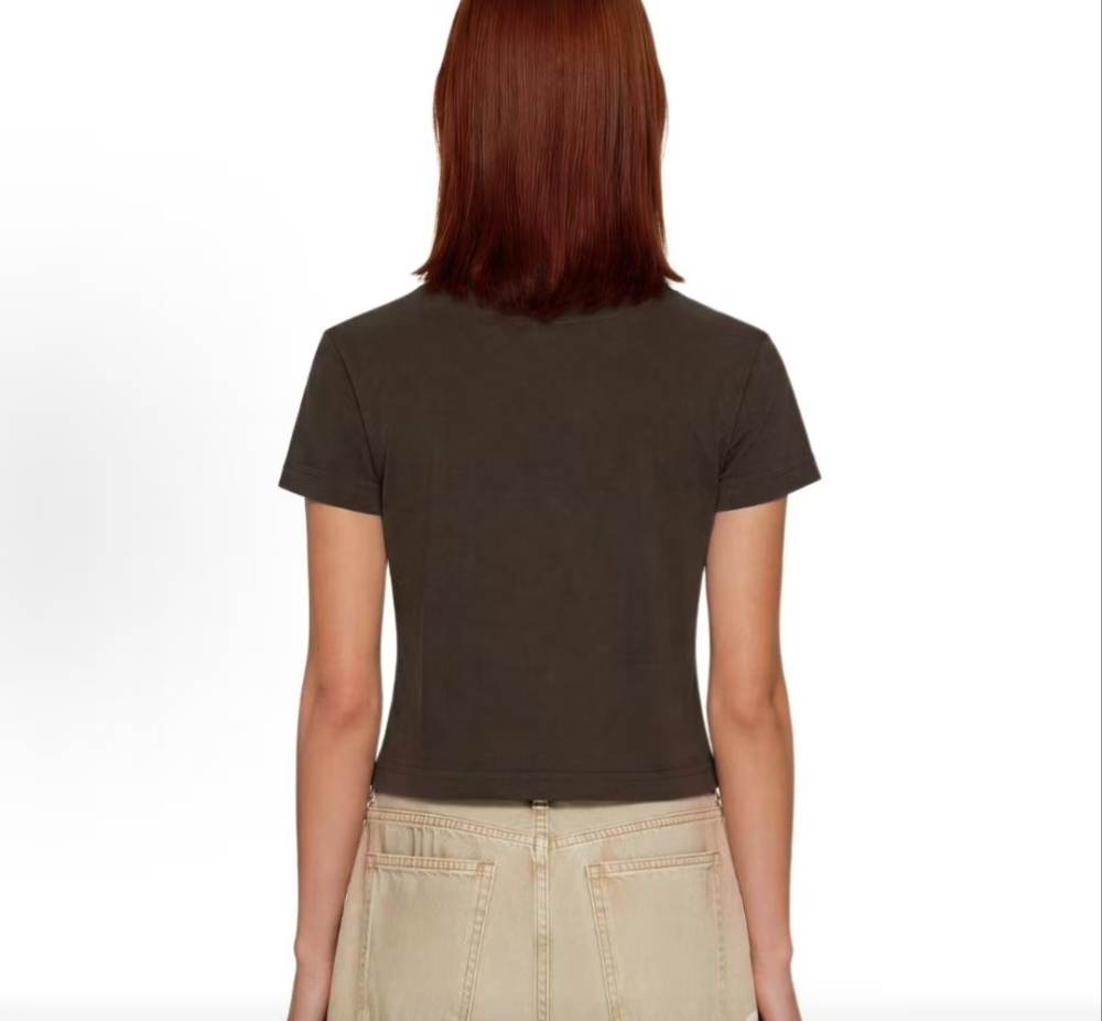Women's OFF-WHITE SS26 Vintage Streetwear Minimalist Chest Embroidered Logo Tee Coffee