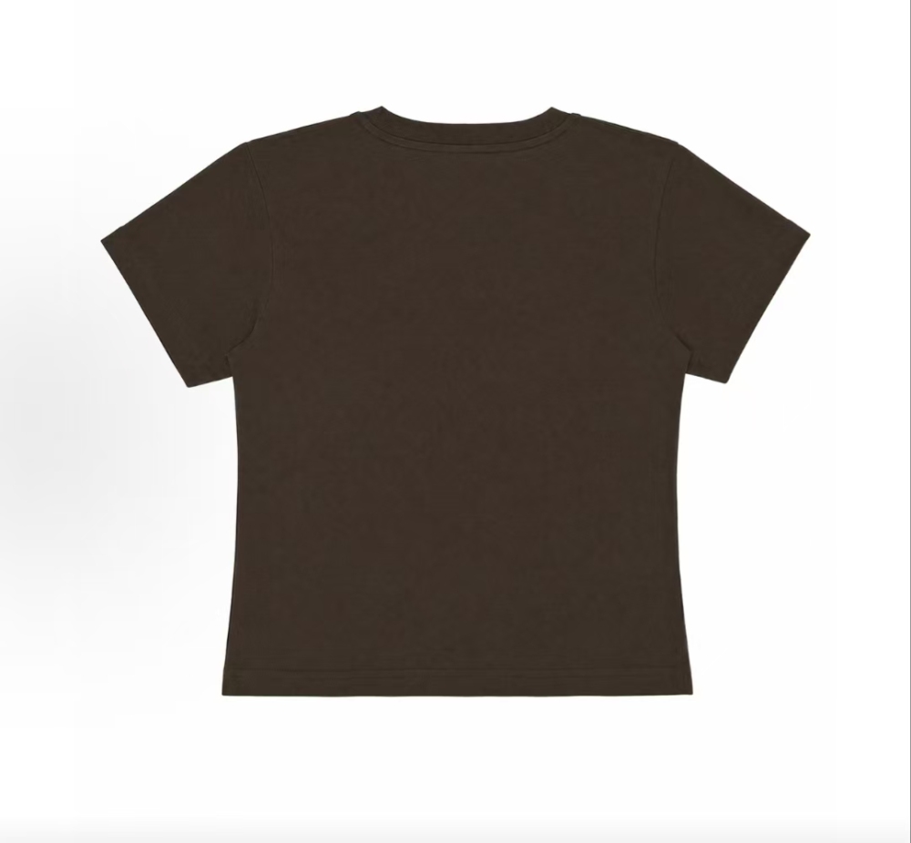 Women's OFF-WHITE SS26 Vintage Streetwear Minimalist Chest Embroidered Logo Tee Coffee