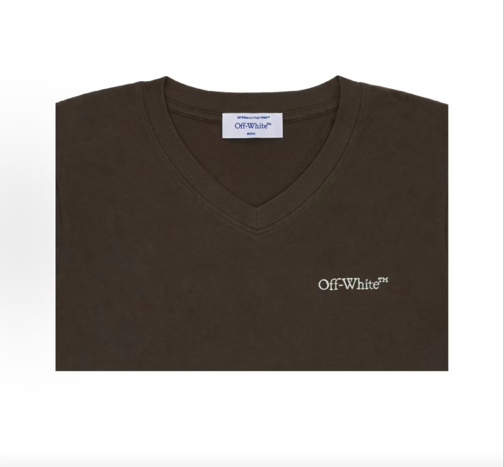 Women's OFF-WHITE SS26 Vintage Streetwear Minimalist Chest Embroidered Logo Tee Coffee