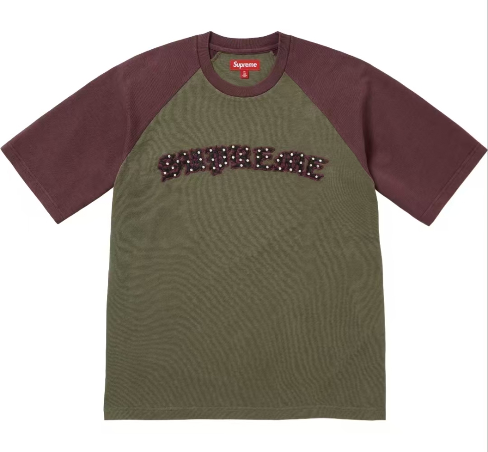 Supreme SS26 Week 5 Rhinestone Raglan Short Sleeve Tee - Unisex Embroidered Crewneck