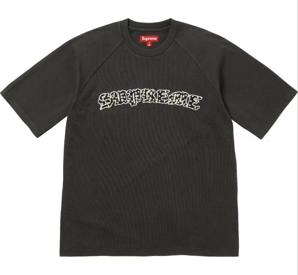 Supreme SS26 Week 5 Rhinestone Raglan Short Sleeve Tee - Unisex Embroidered Crewneck