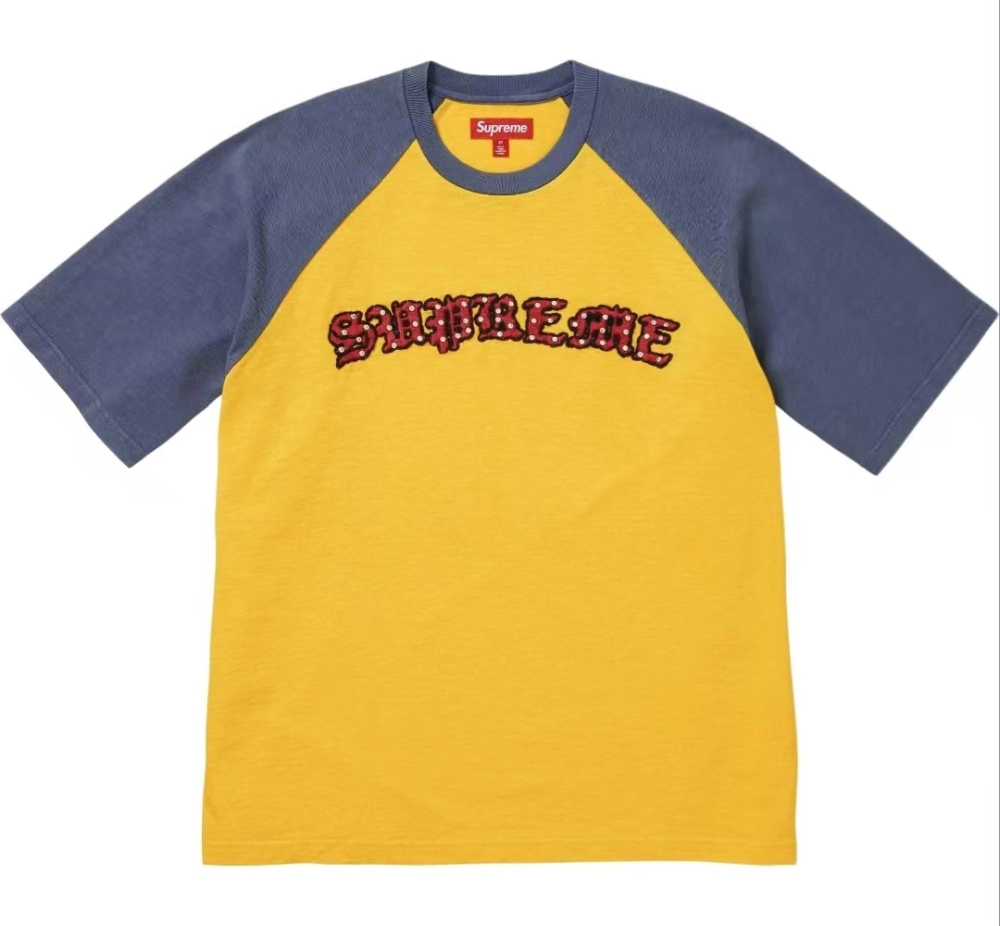 Supreme SS26 Week 5 Rhinestone Raglan Short Sleeve Tee - Unisex Embroidered Crewneck