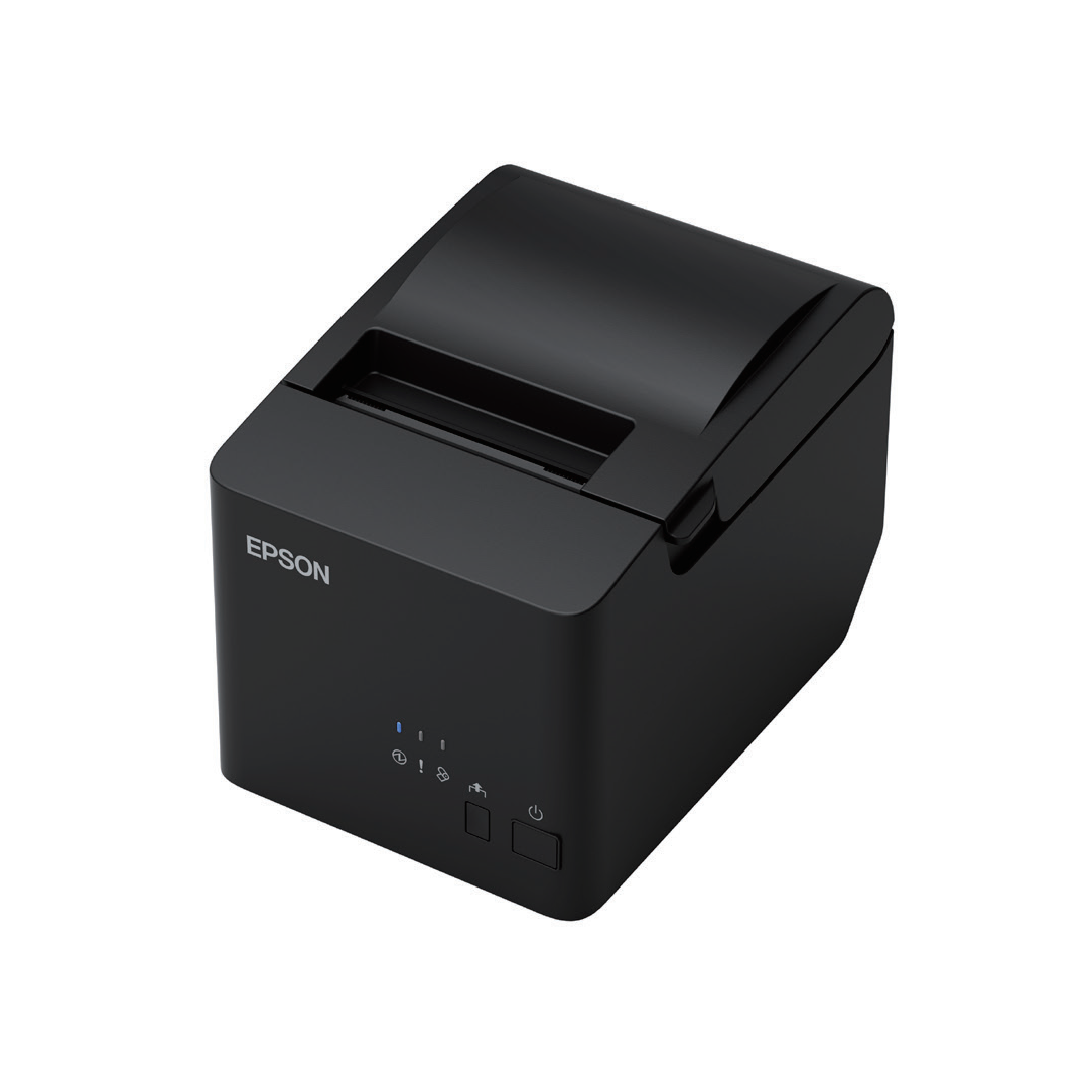 Epson 80mm thermal receipt printer for restaurant POS checkout, compact black desktop thermal printer for retail food store order printing