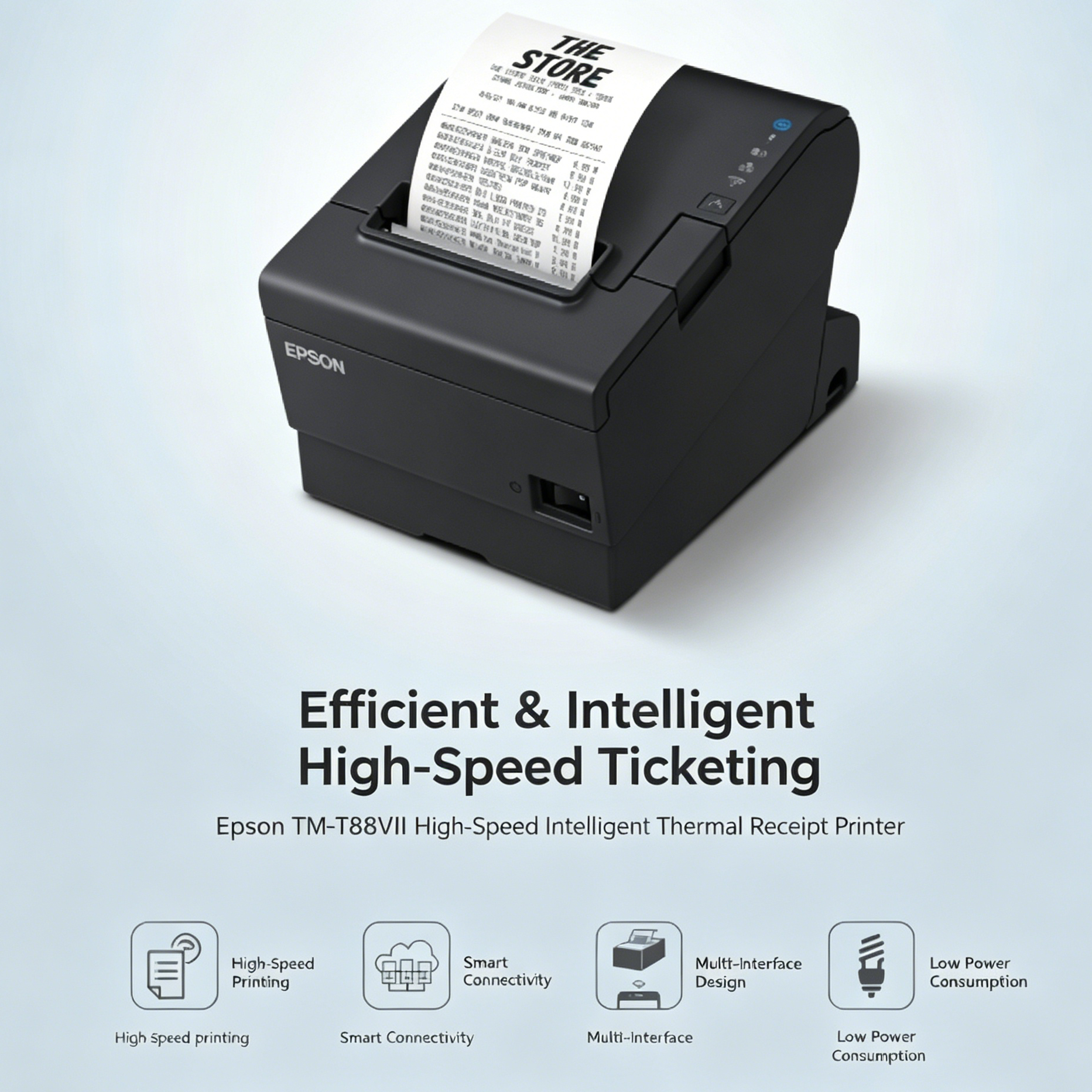 Original Epson TM-T88VII 80mm high speed thermal receipt printer, multi interface USB Ethernet UIB, NFC quick connect, energy paper saving POS ticket printer for restaurant cafe retail, local stock Malaysia