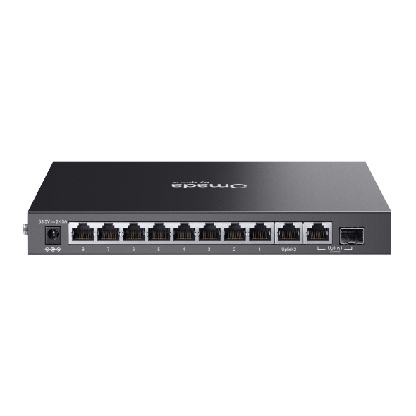 Front View of TP-Link Omada ES210GMP 8-Port PoE+ Managed Switch