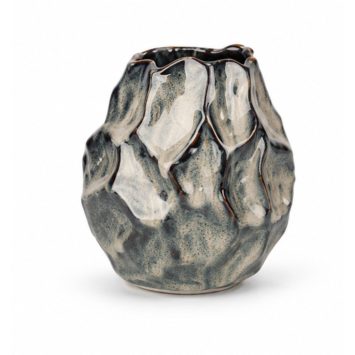 Organic Charcoal Rock-Texture Ceramic Floral Vessel