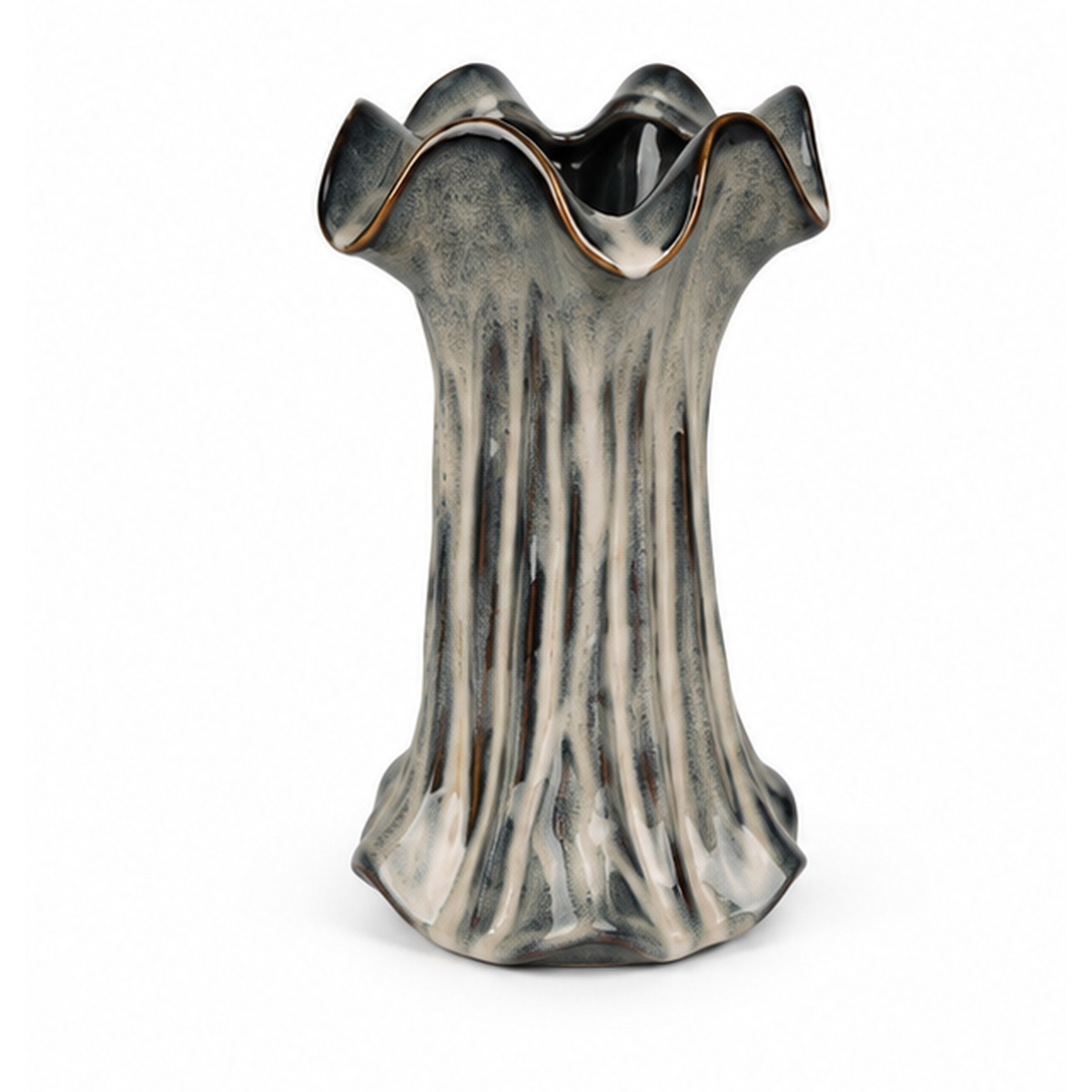 Tall Ribbed Charcoal Ceramic Floral Vessel – ATW-S252314-B – LH Homecraft