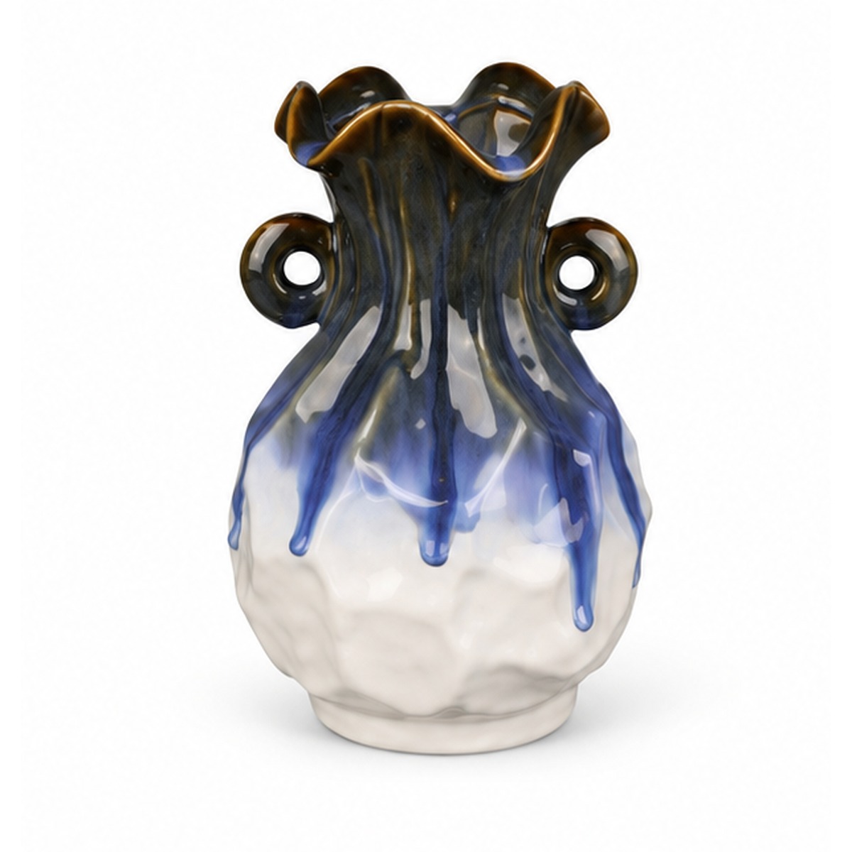 Double-Handle Blue Drip Ceramic Floral Vessel – ATW-S252315-A – LH Homecraft