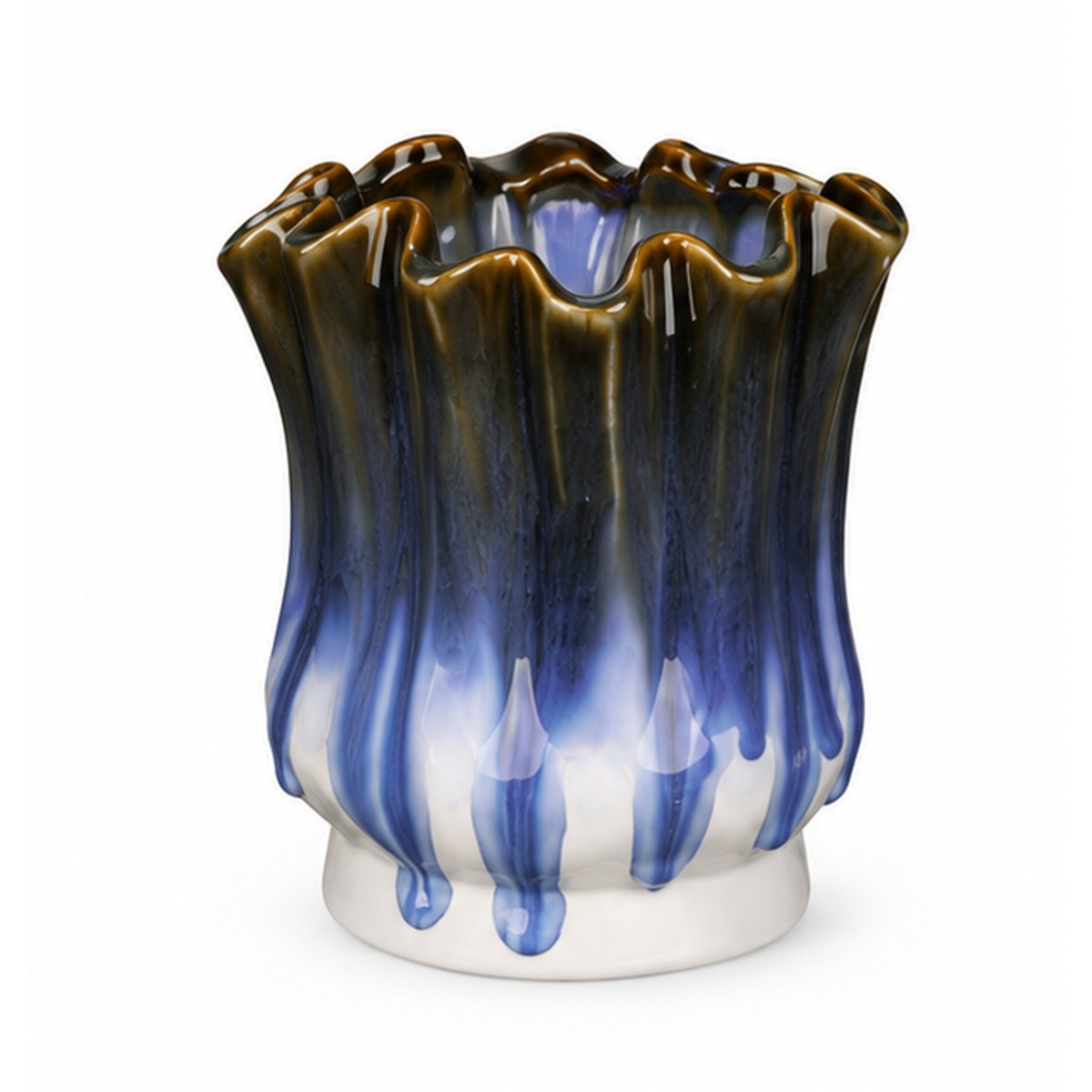 Petite Ruffled Blue Drip Ceramic Floral Vessel – ATW-S252316-A – LH Homecraft