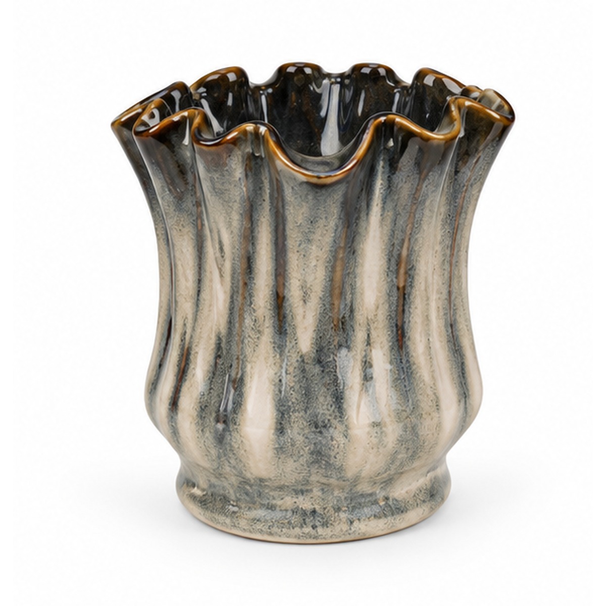 Petite Ribbed Charcoal Ceramic Floral Vessel – ATW-S252316-B – LH Homecraft