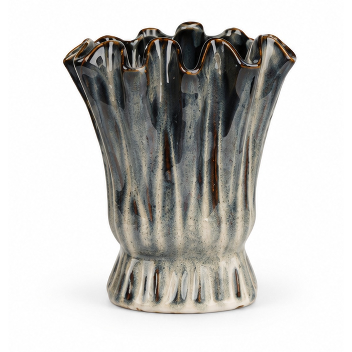 Fluted Charcoal Ceramic Floral Vessel
