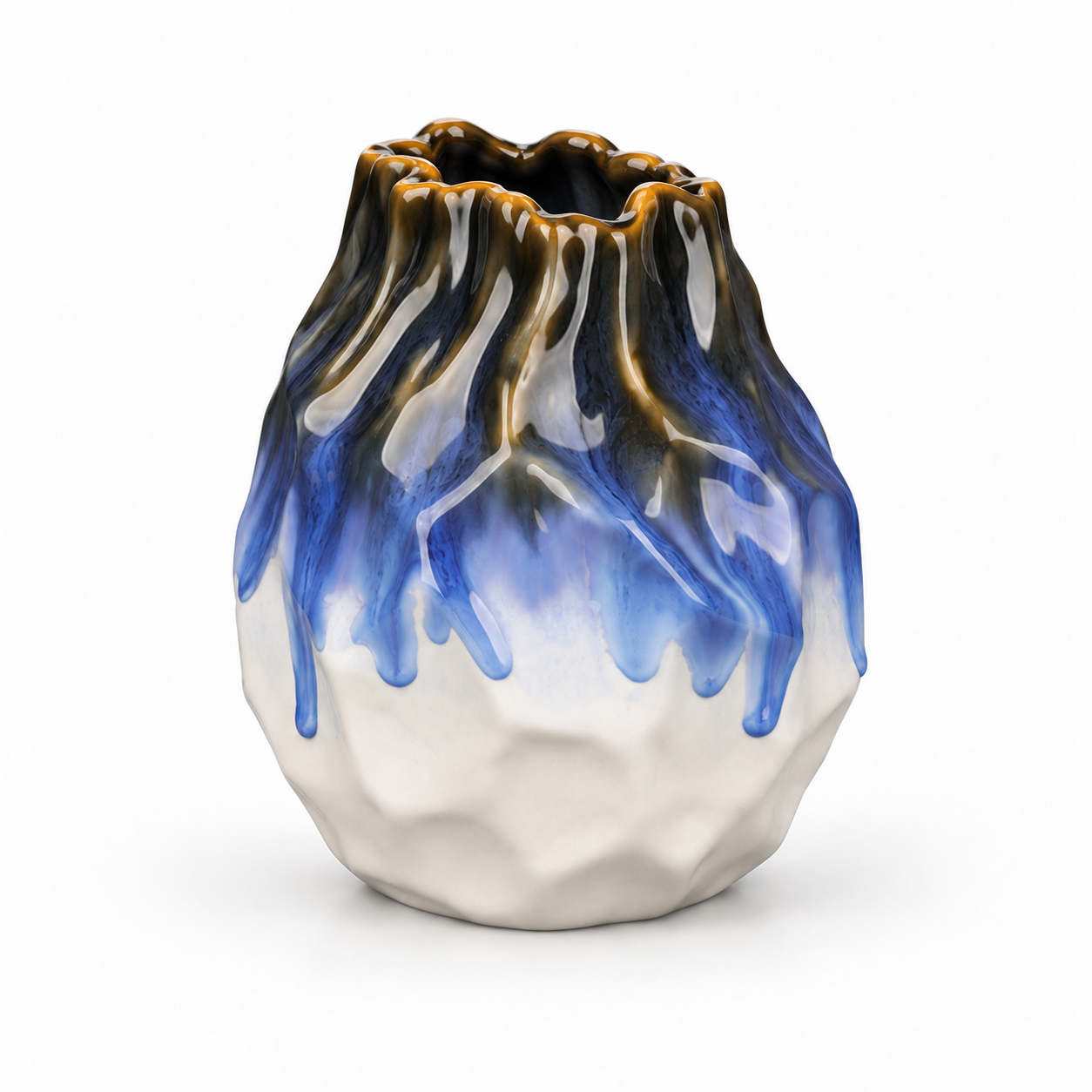 Organic Blue Drip Ceramic Floral Vessel